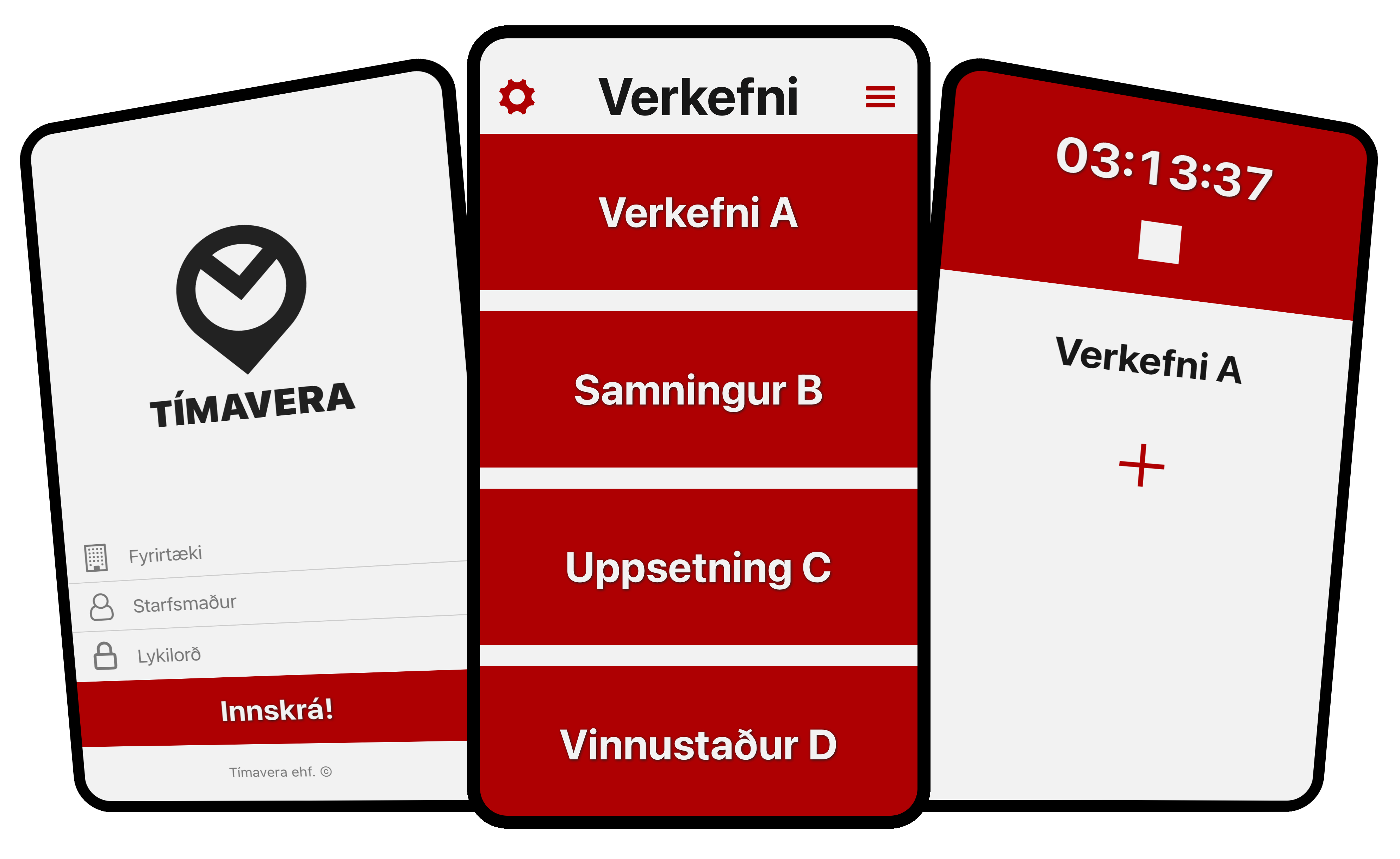 Skjáskot af Tímaveru tímaskráningar appinu fyrir verktaka